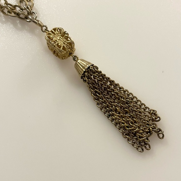 Vintage Emmons Gold Tone Tassel Pendant Chain Necklace - Picture 3 of 16